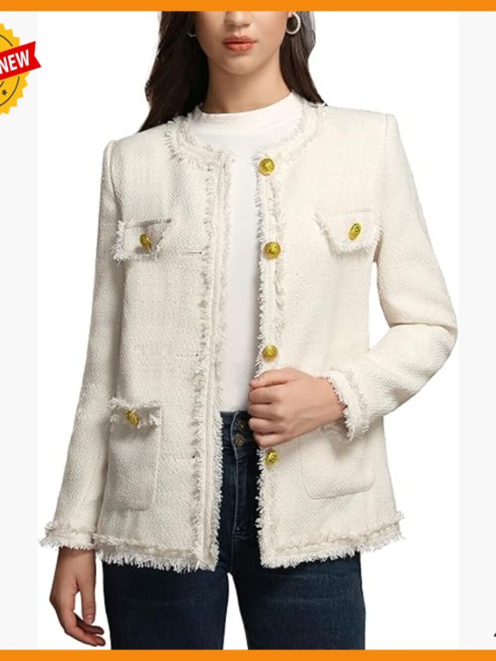 Tweed Blazer Jacket with Pockets, Long Sleeve Open Front Cardigan